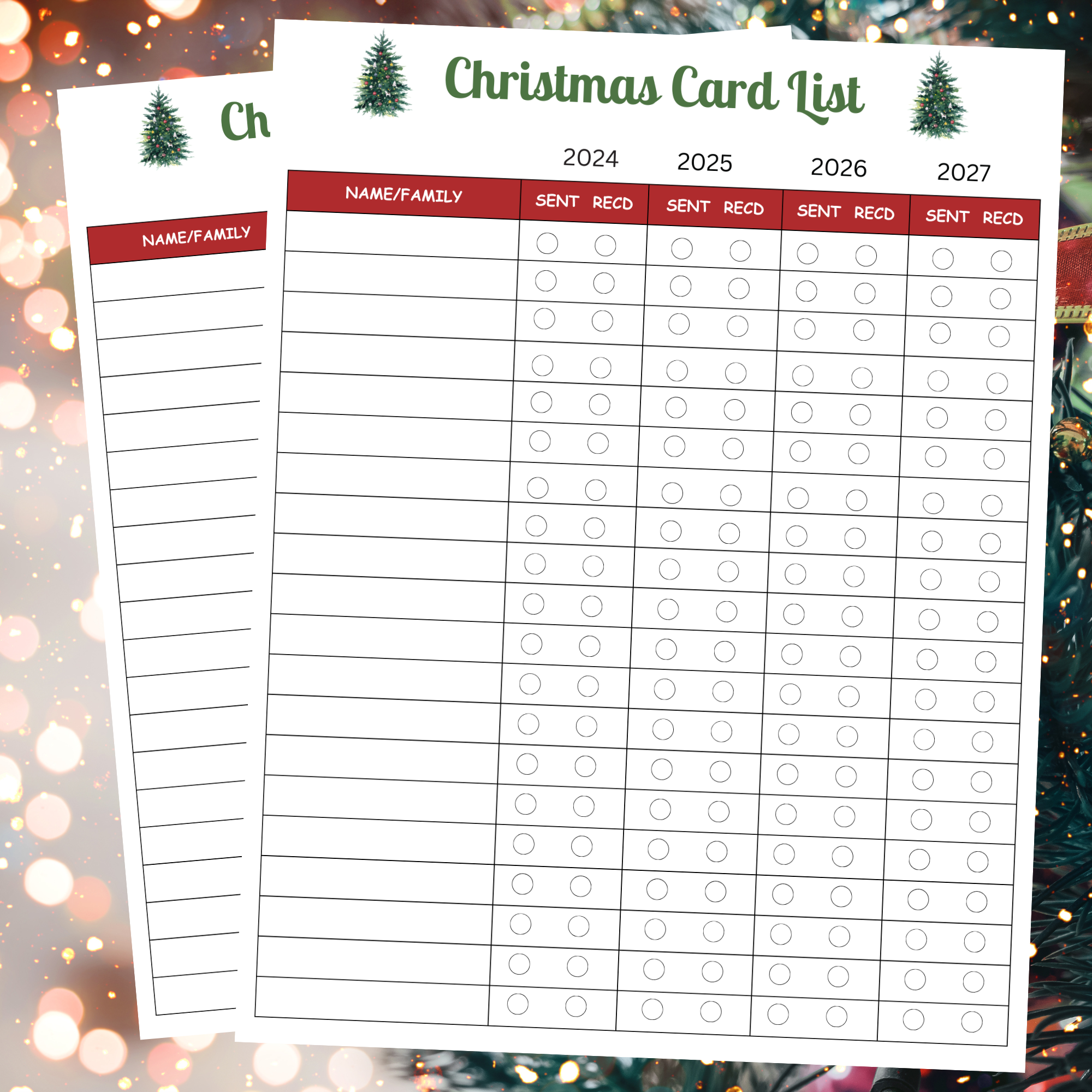 christmas card list printable checklist (instant download)